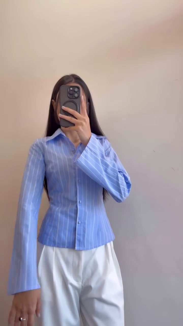 Elegant Blue Pinstripe Fitted Shirt