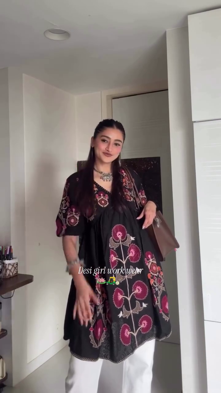 Bright Pink Kurta with White Flared Palazzo