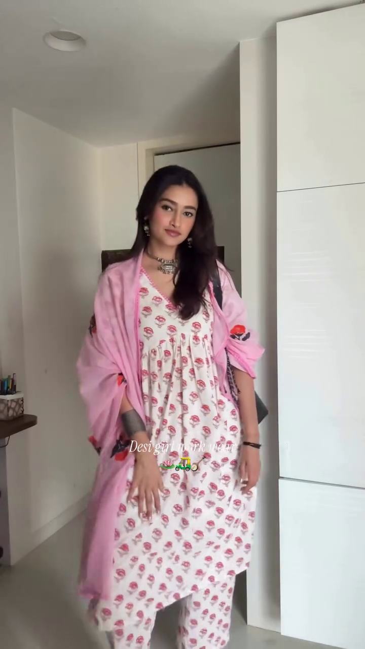 Bright Pink Kurta with White Flared Palazzo