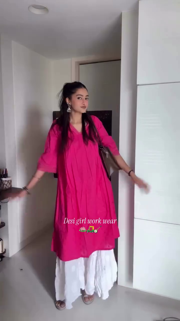 Bright Pink Kurta with White Flared Palazzo
