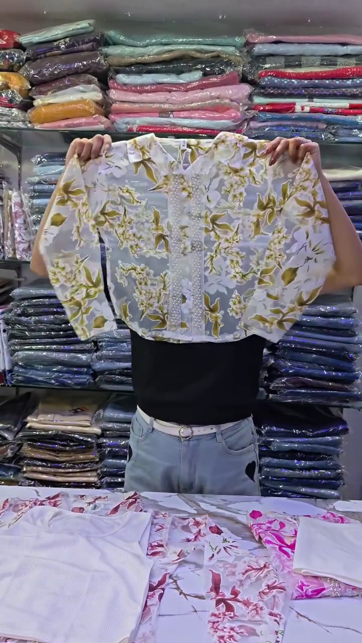 Elegant Floral Organza Crop Top