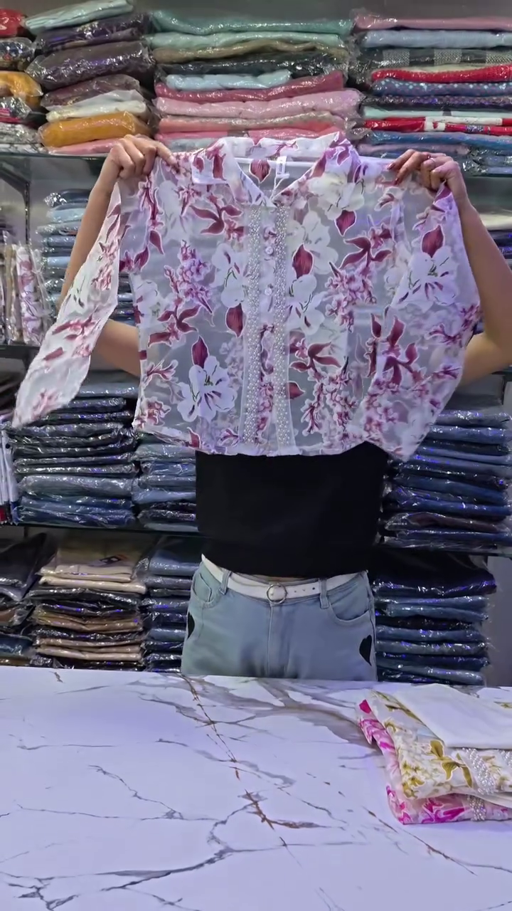 Elegant Floral Organza Crop Top