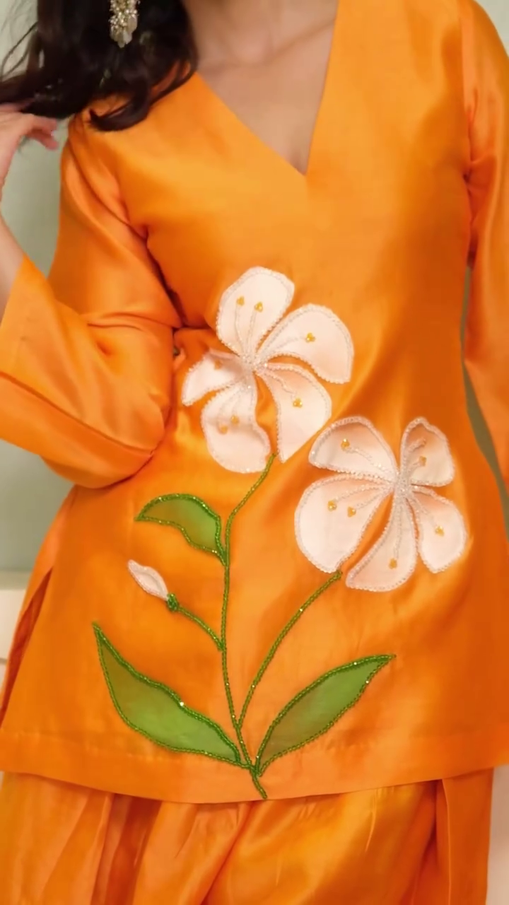 Elegant Lavender Floral Appliqué Suit Set