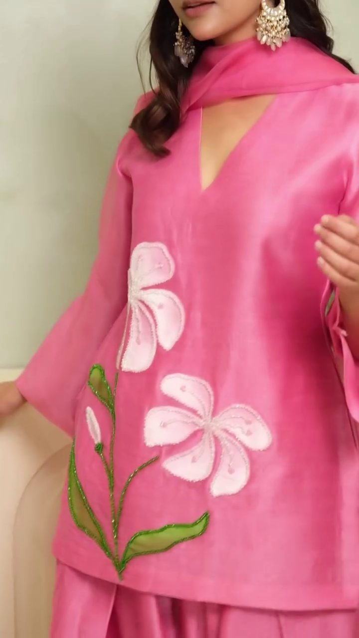 Elegant Lavender Floral Appliqué Suit Set