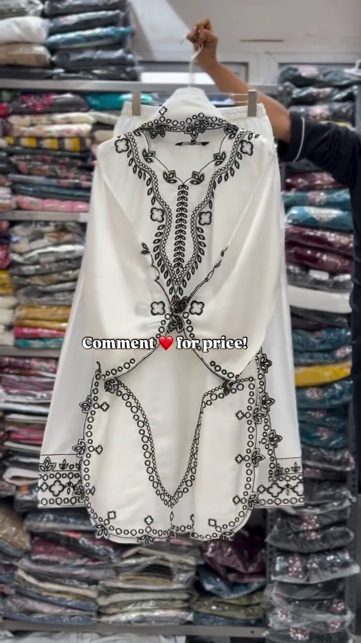 Classic White & Black Embroidered Kurti