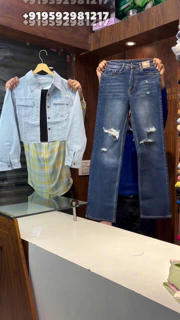 Black Denim Jacket with Distressed Grey Jeans