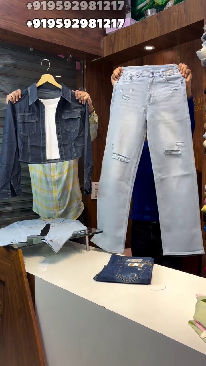 Black Denim Jacket with Distressed Grey Jeans