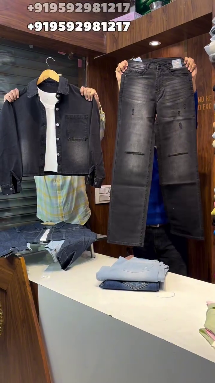 Black Denim Jacket with Distressed Grey Jeans