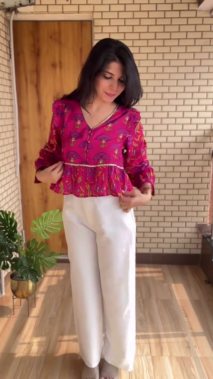 Chic Pink Printed Peplum Top