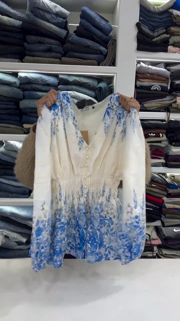 Blue Floral Smocked Peplum Top