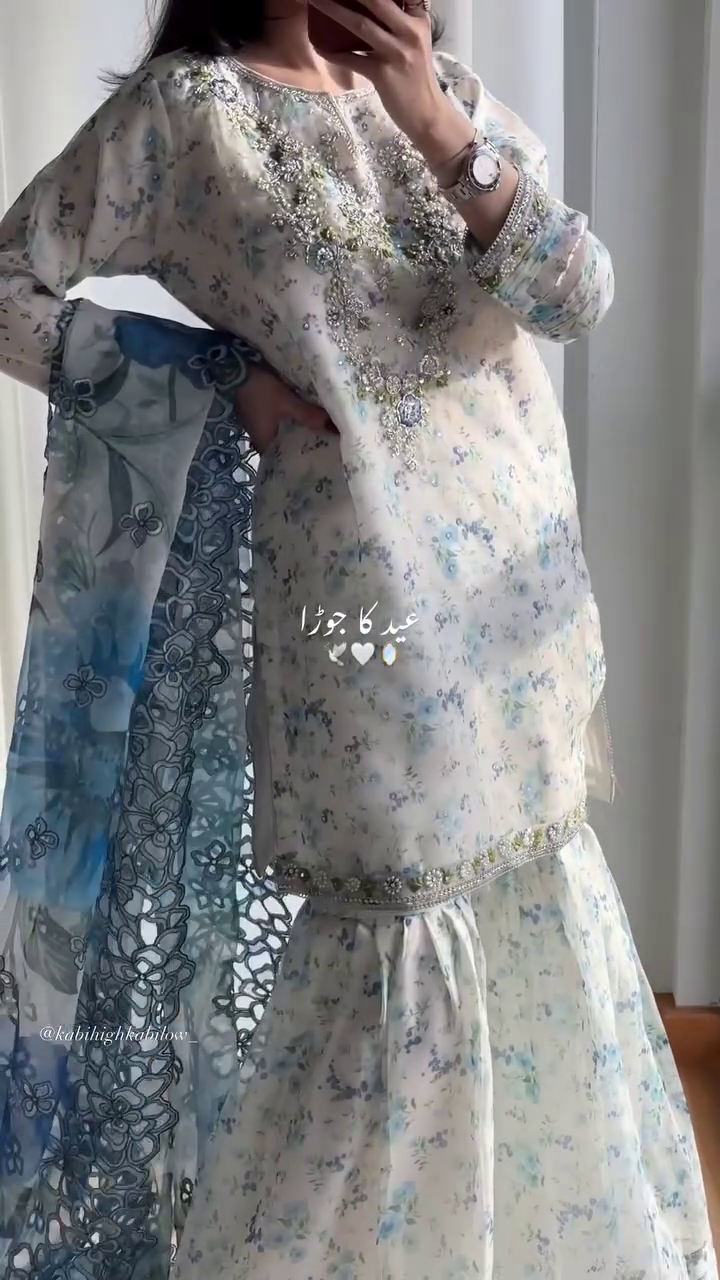 Pastel Blue Floral Eid Sharara Set