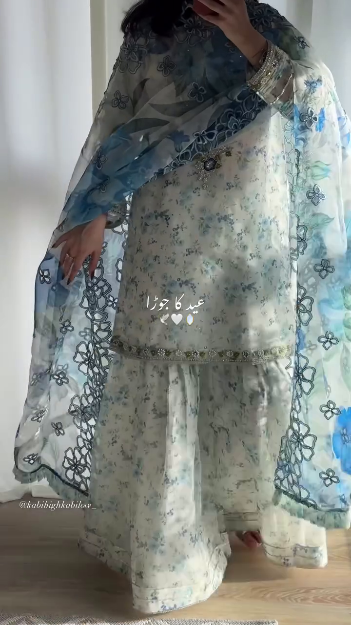 Pastel Blue Floral Eid Sharara Set