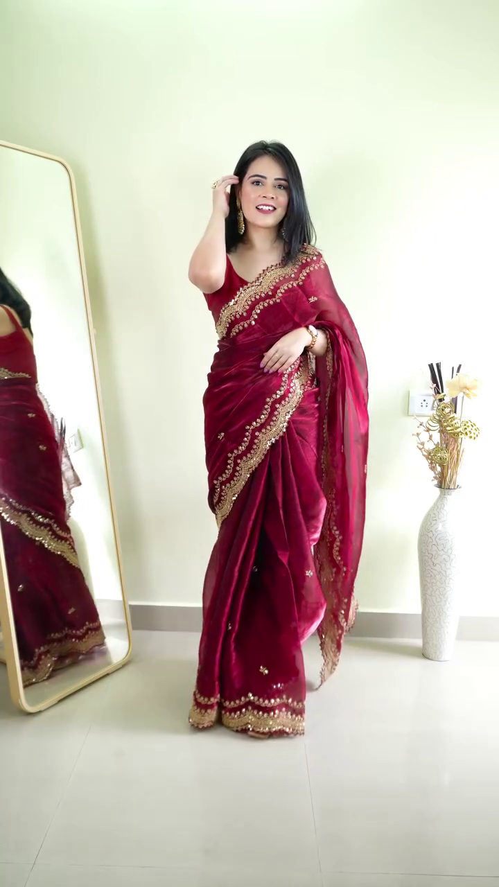 Multicolor Ombre Saree with Floral Embroidery