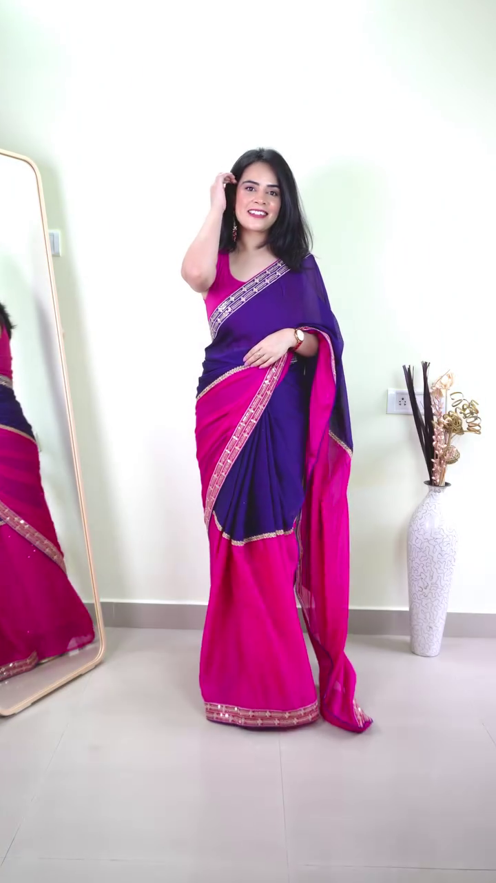 Multicolor Ombre Saree with Floral Embroidery