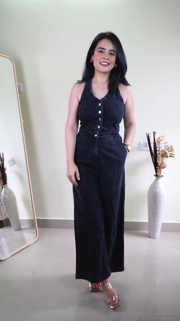 Blue Denim Jumpsuit with White Basic Tee