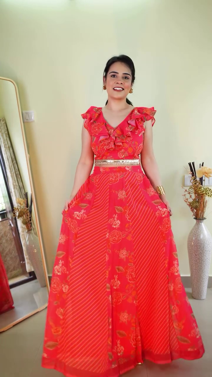 Coral Floral Flared Maxi Dress