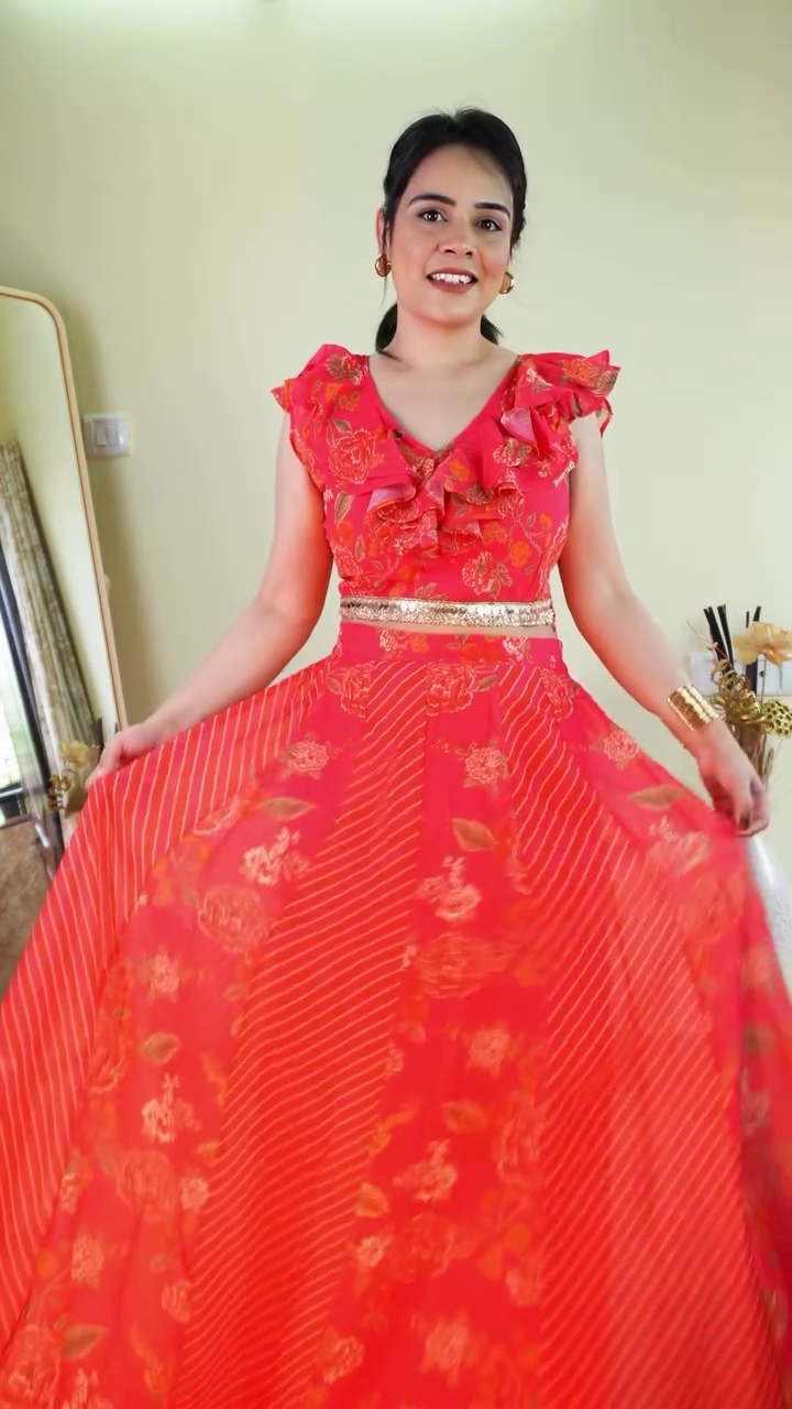 Coral Floral Flared Maxi Dress