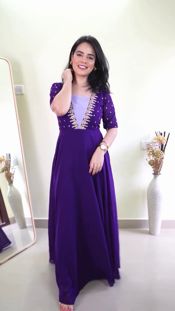 Royal Purple Embellished Anarkali Gown