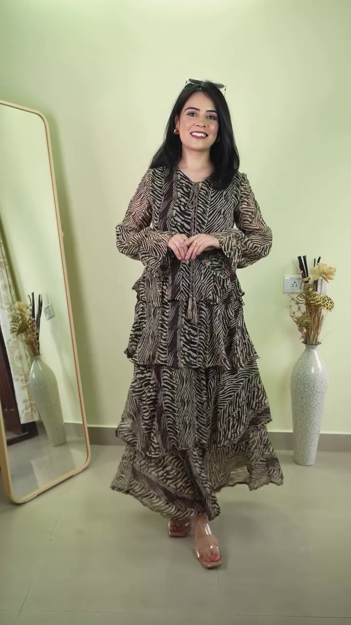 Brown Zebra Print Tiered Maxi Dress