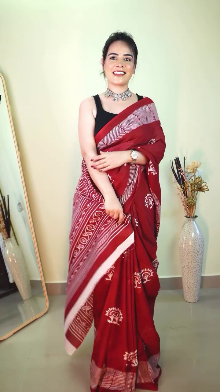 Classic Red Printed Saree