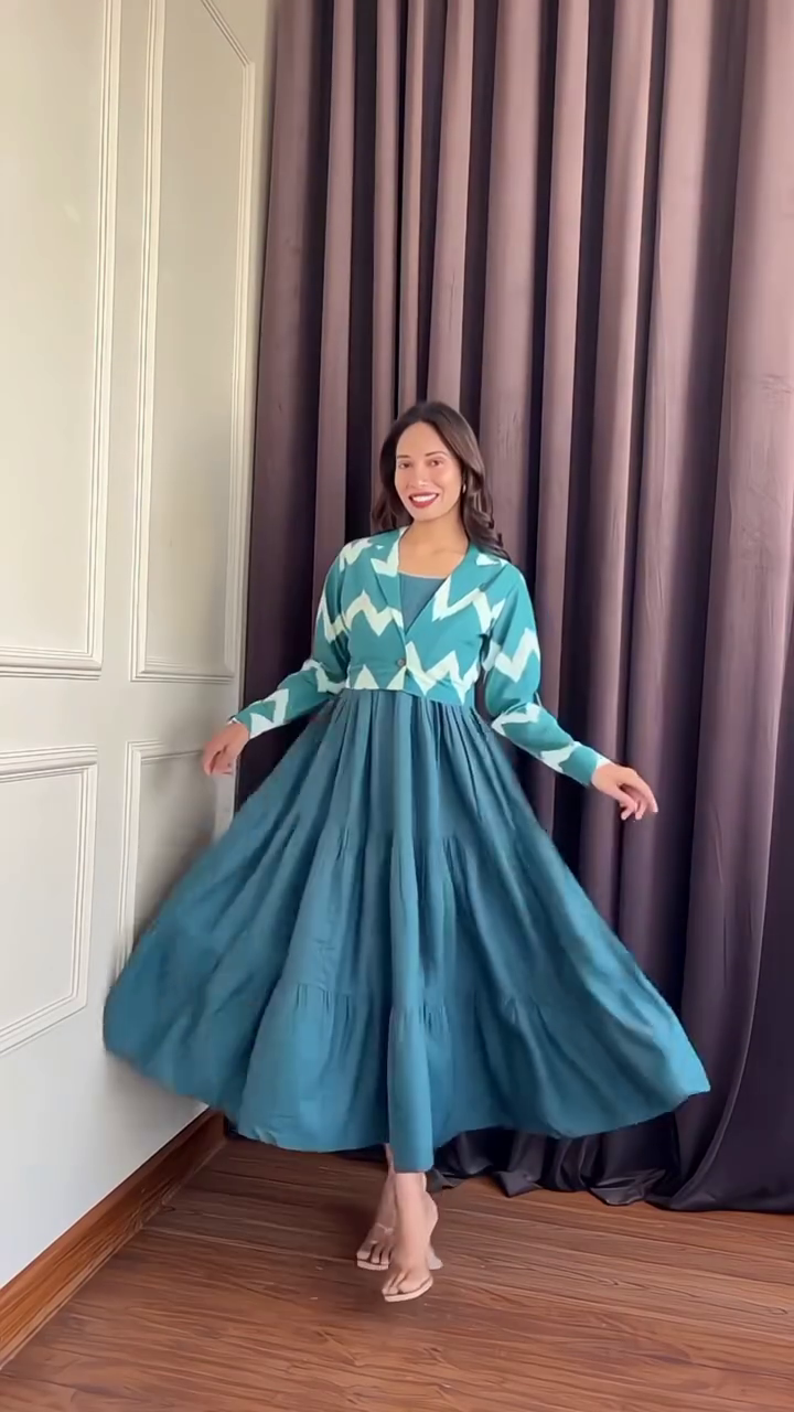 Printed Midi Dress with Navy Shrug