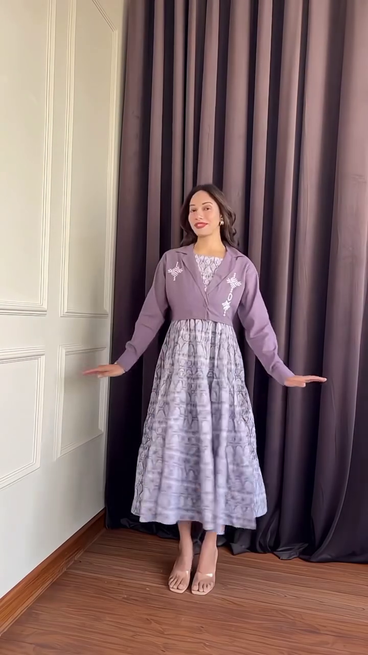 Printed Midi Dress with Navy Shrug