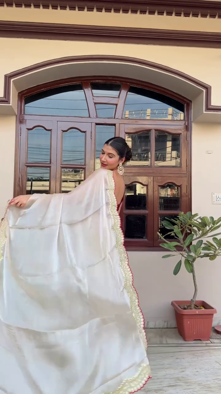 Elegant White Saree with Lace Border