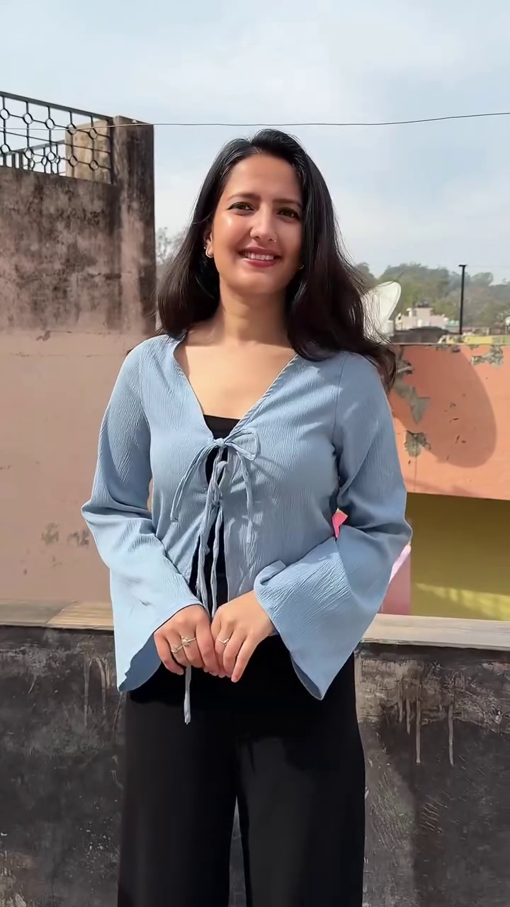 Sky Blue Tie-Front Top