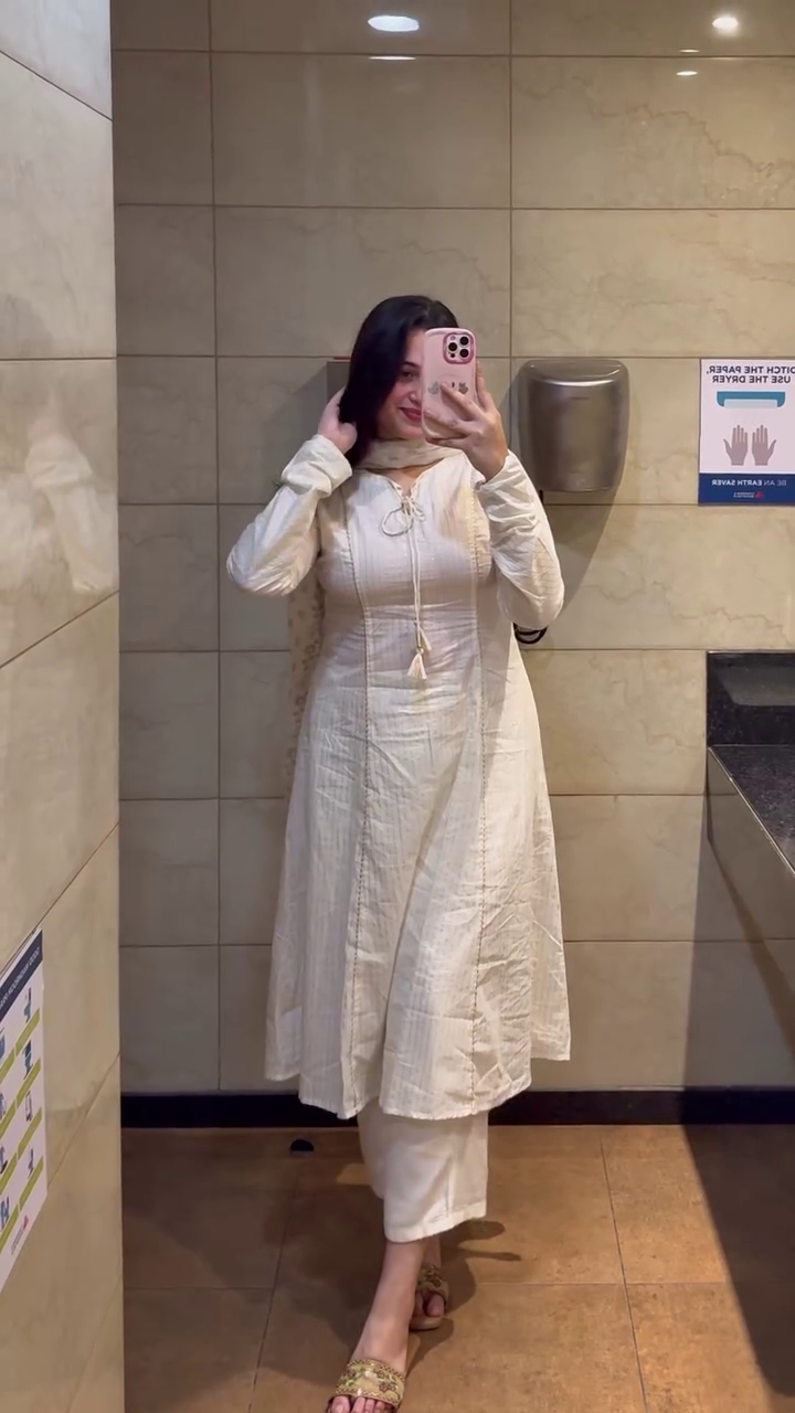 Off-White Embroidered Anarkali Suit