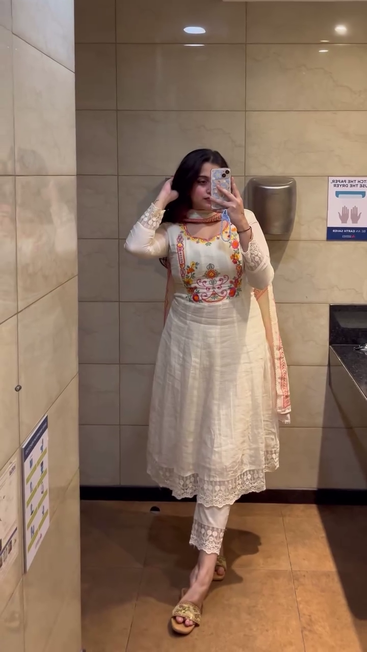 Off-White Embroidered Anarkali Suit