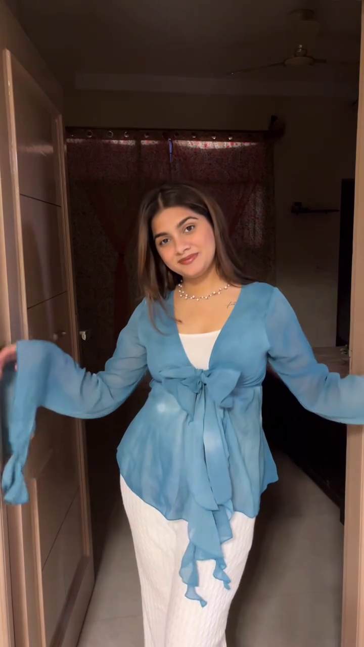 Teal Tie-Front Peplum Top