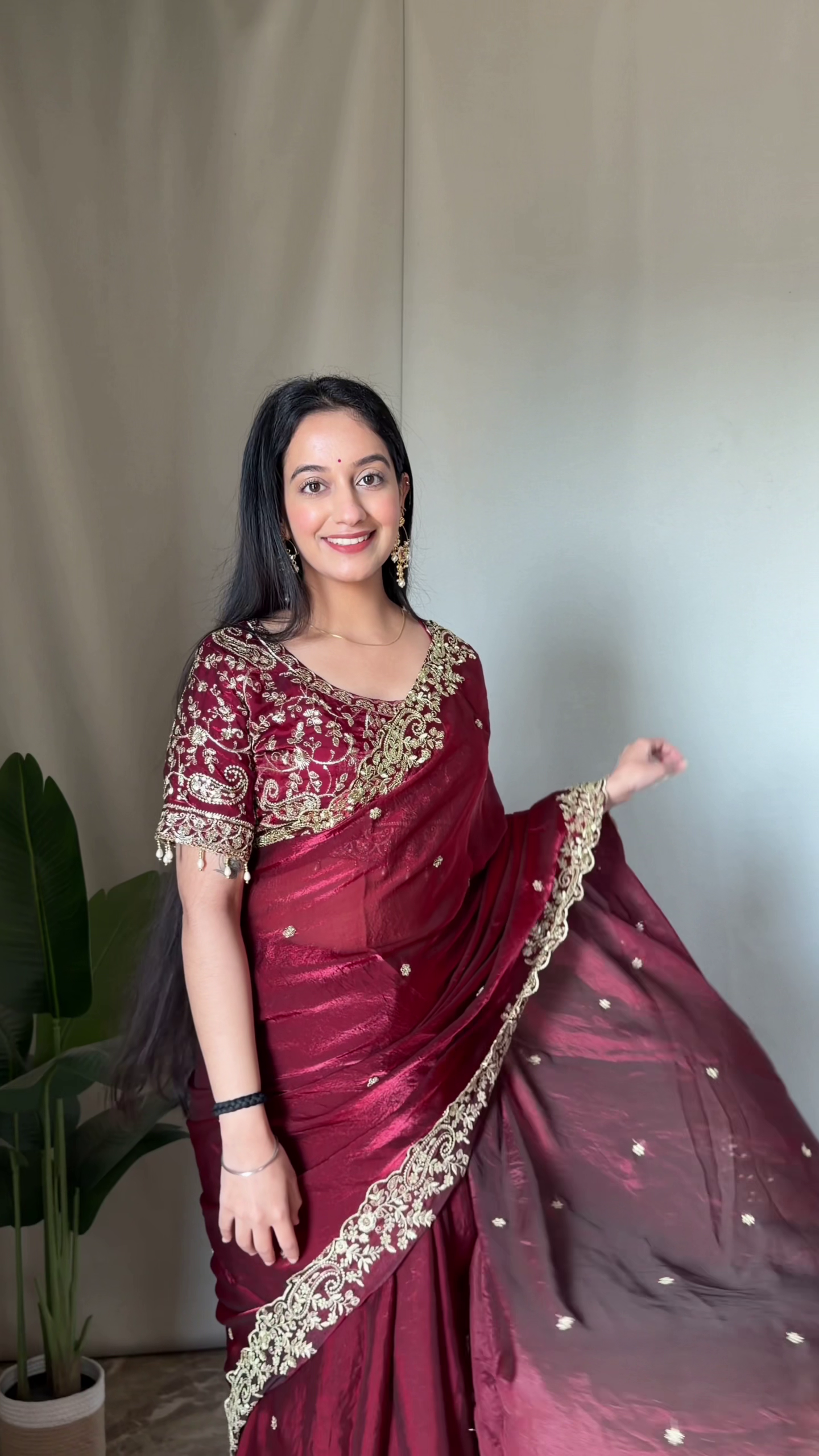 Ombre Orange & Teal Embroidered Saree