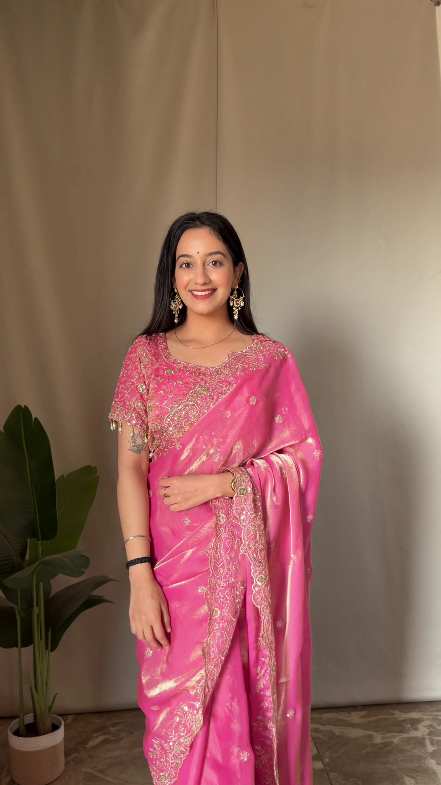 Ombre Orange & Teal Embroidered Saree