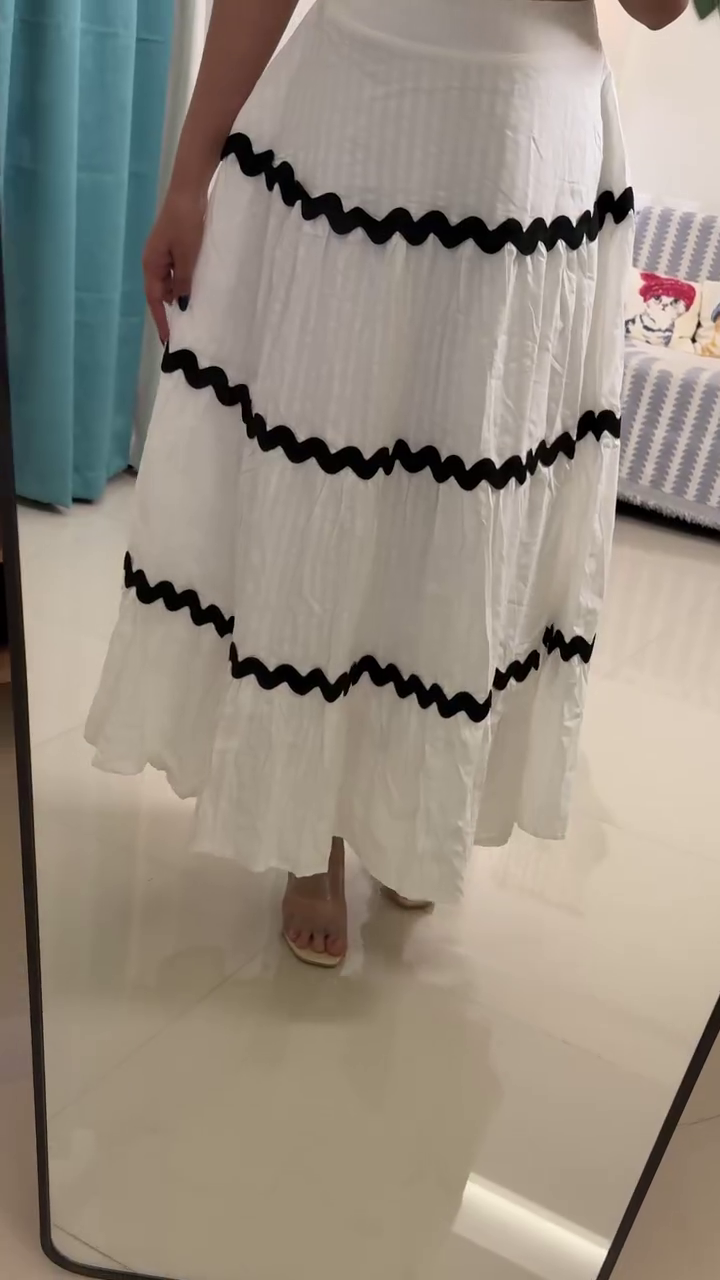 White & Black Tiered Skirt Co-ord Set