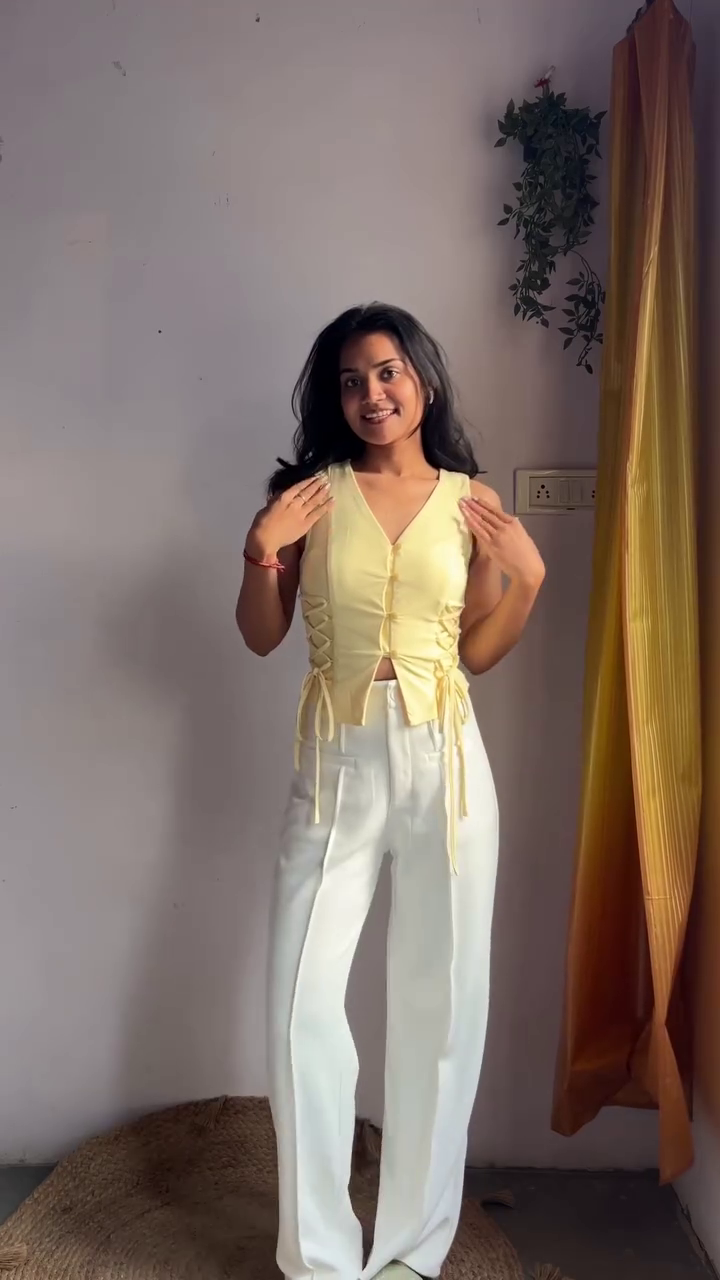 Pastel Yellow Lace-Up Top