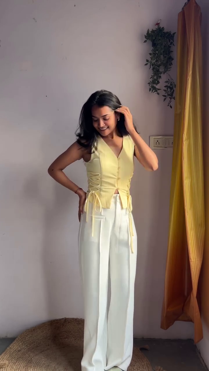 Pastel Yellow Lace-Up Top