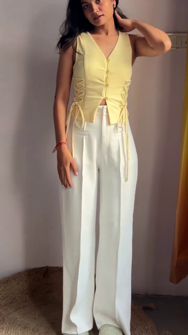 Pastel Yellow Lace-Up Top