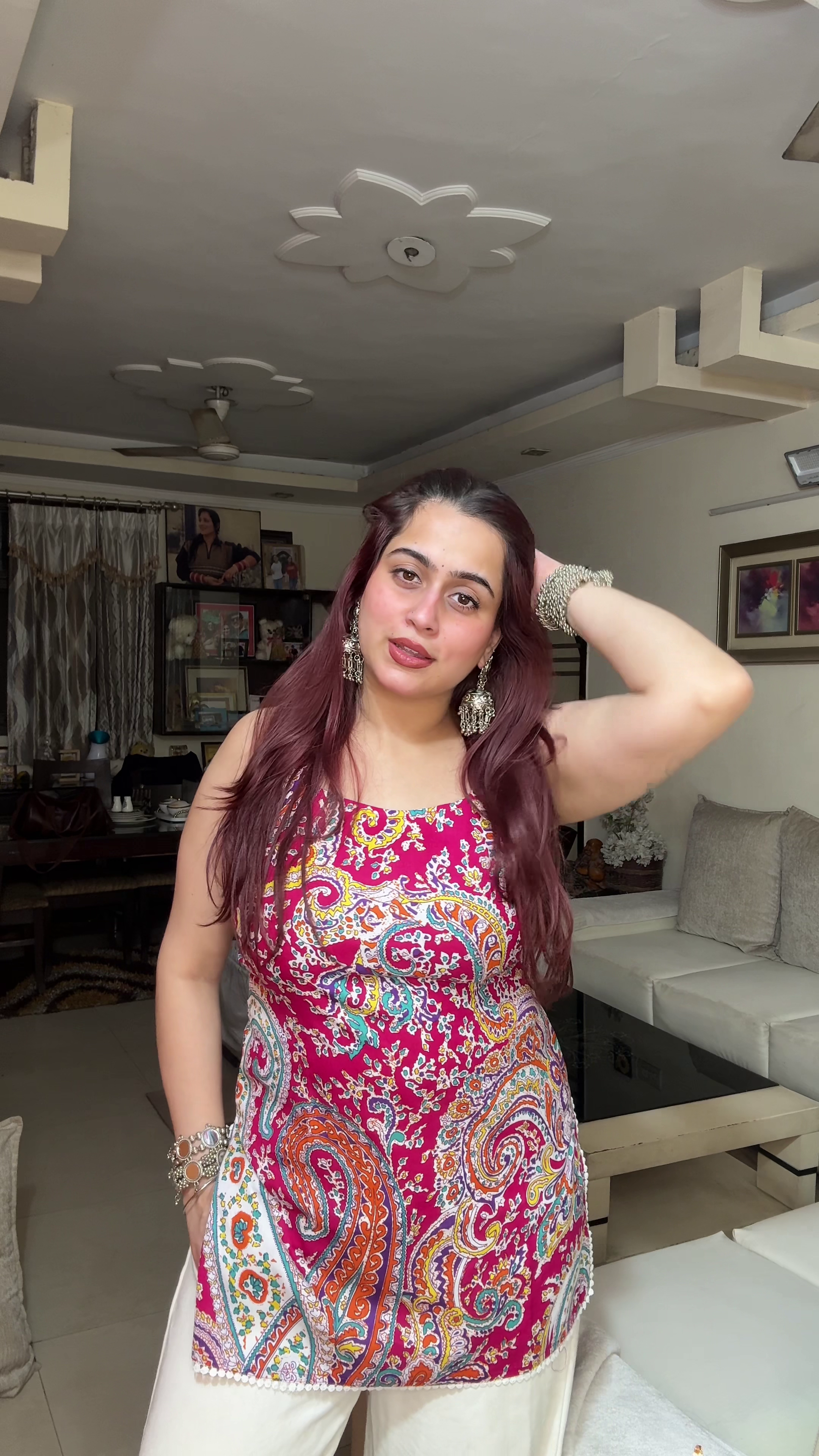 Navy Printed Structured Kurti