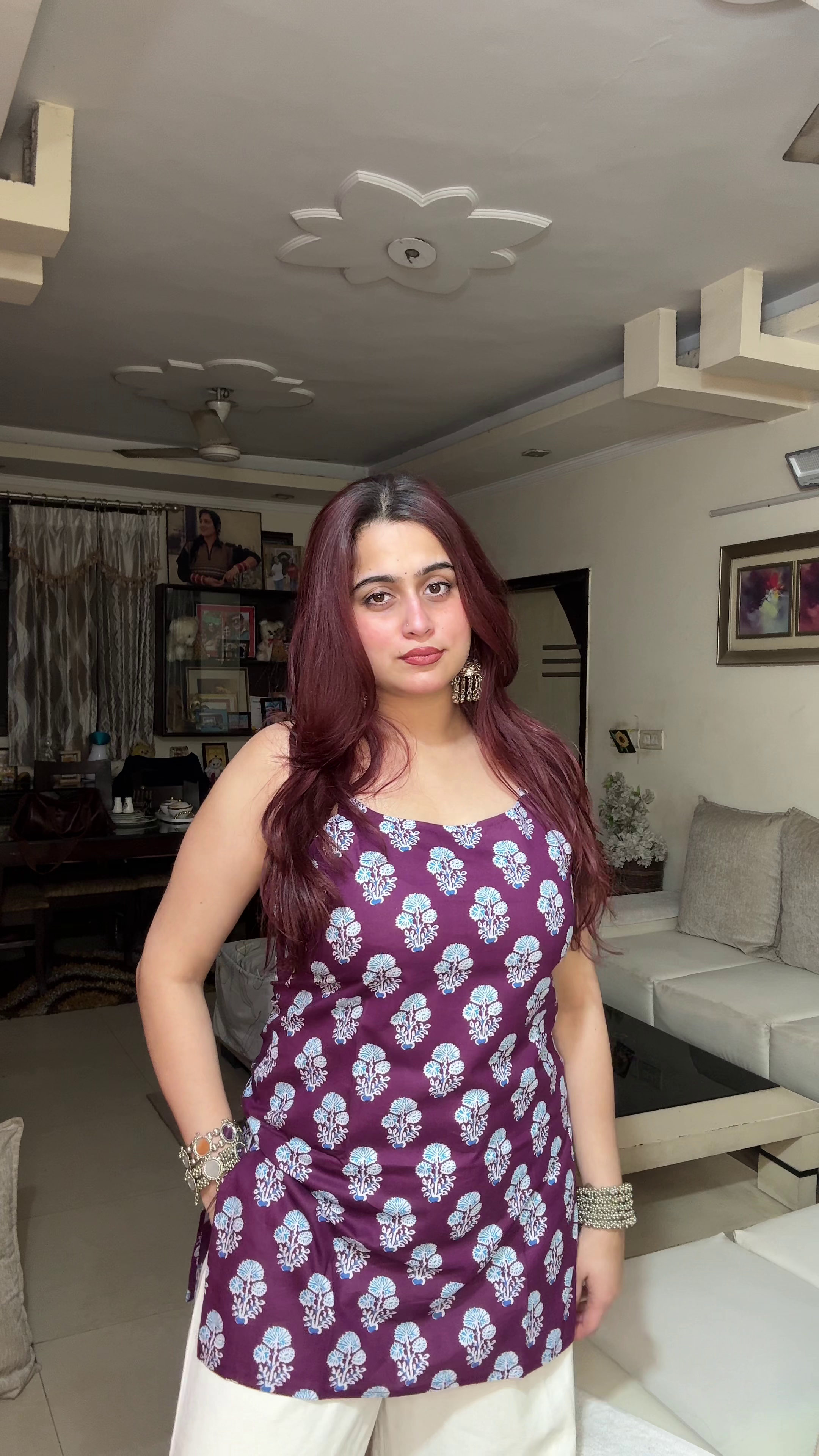 Navy Printed Structured Kurti