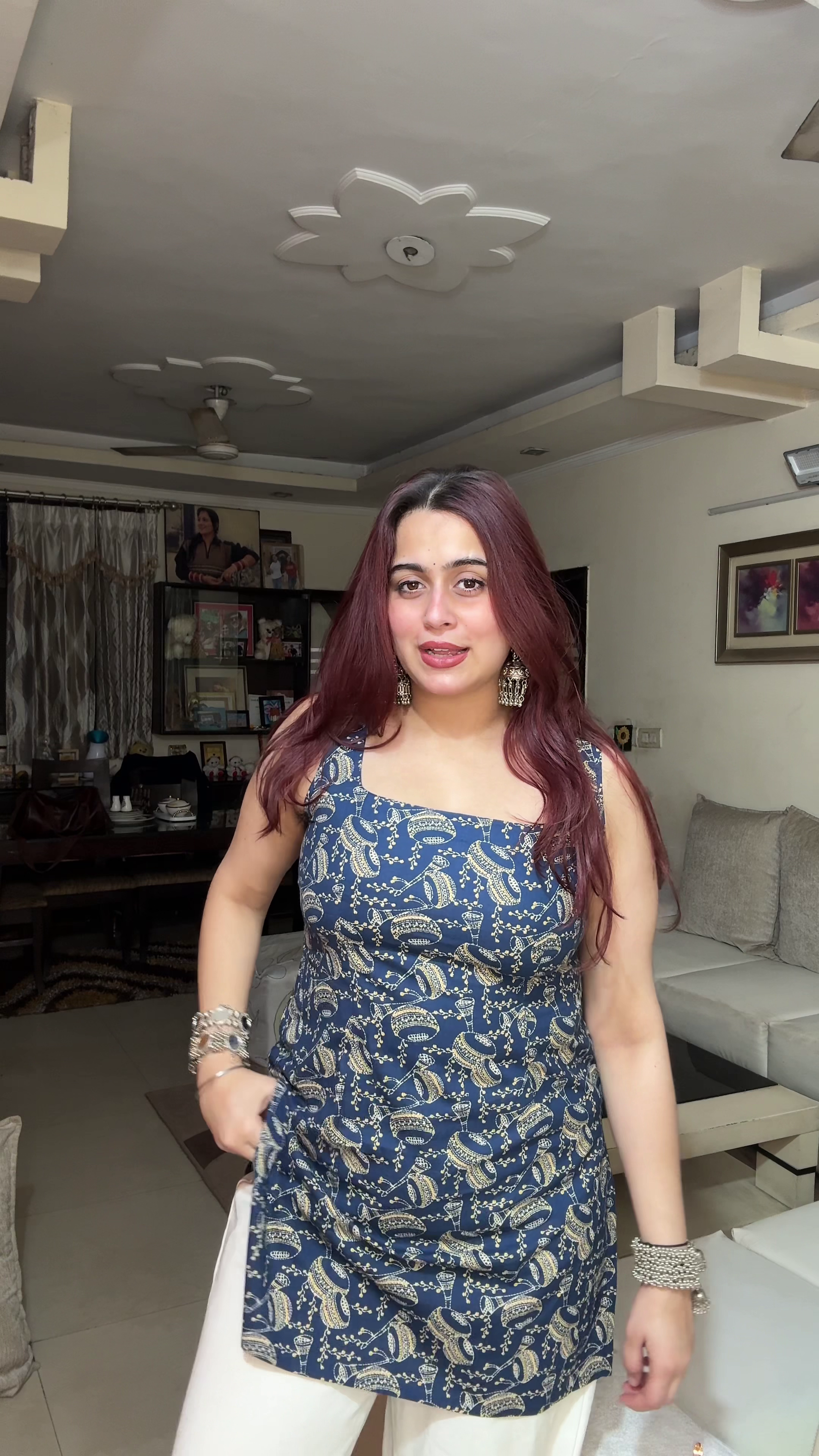 Navy Printed Structured Kurti