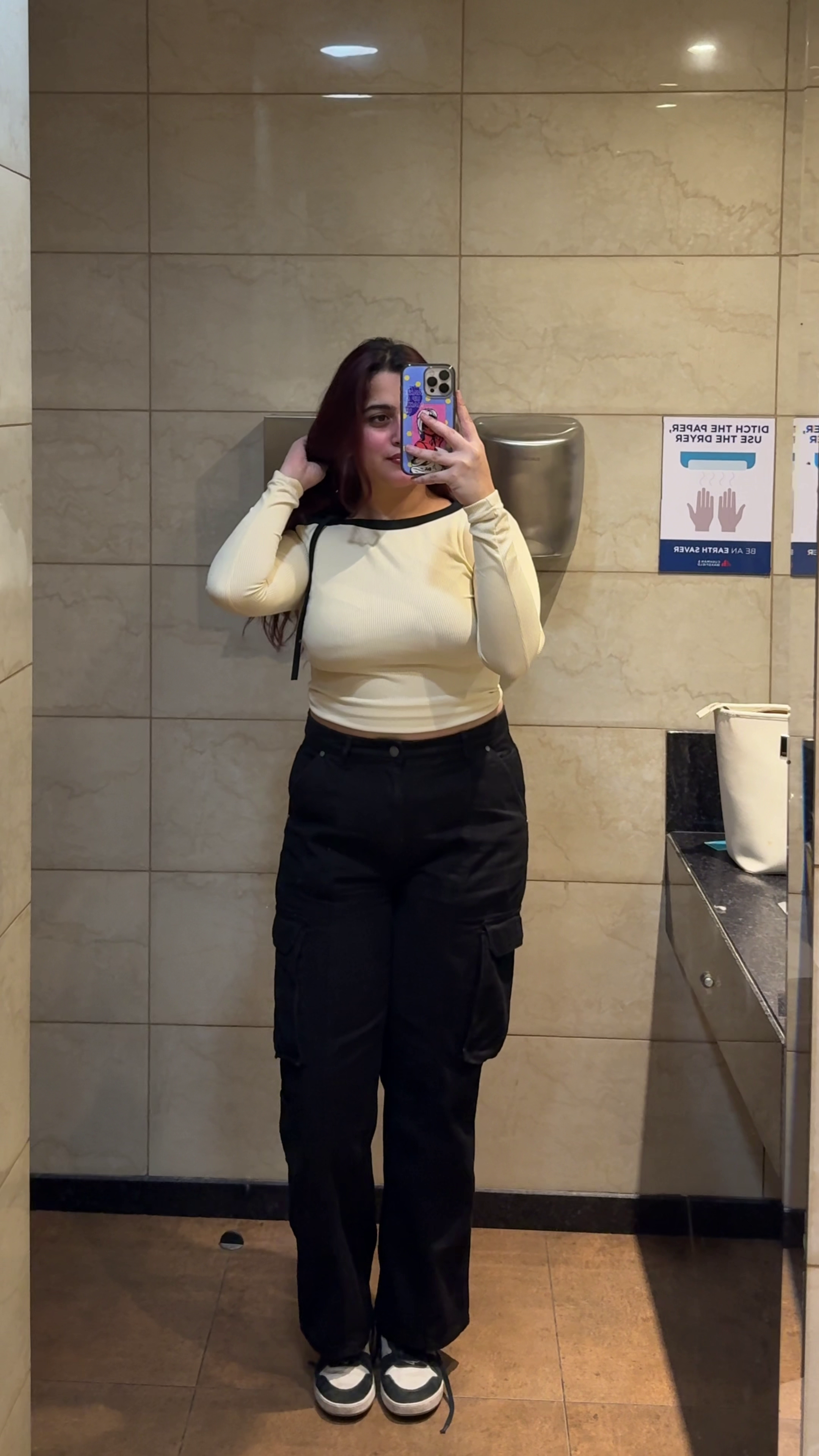 Black Textured V-Neck Top