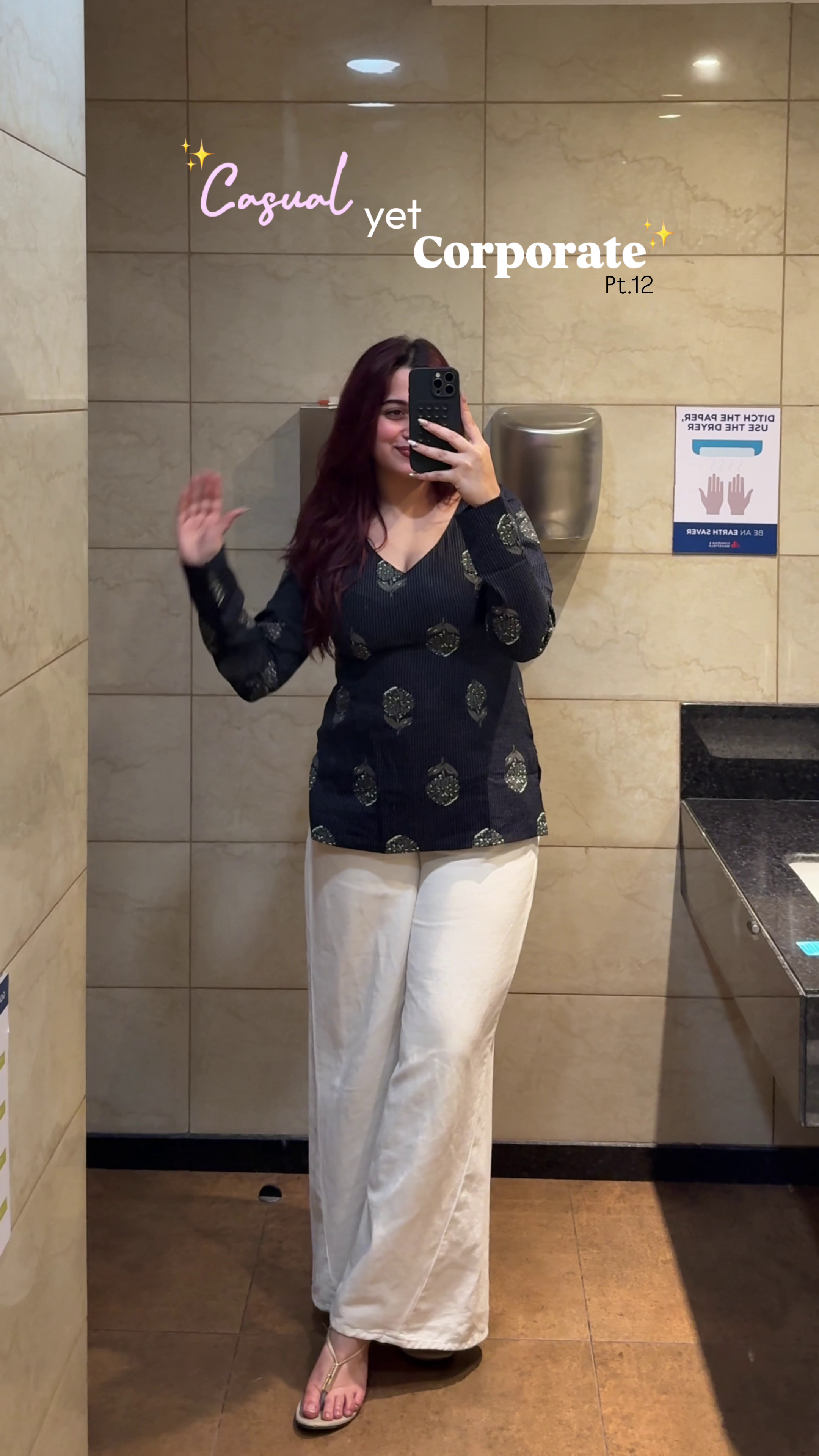 Black Textured V-Neck Top