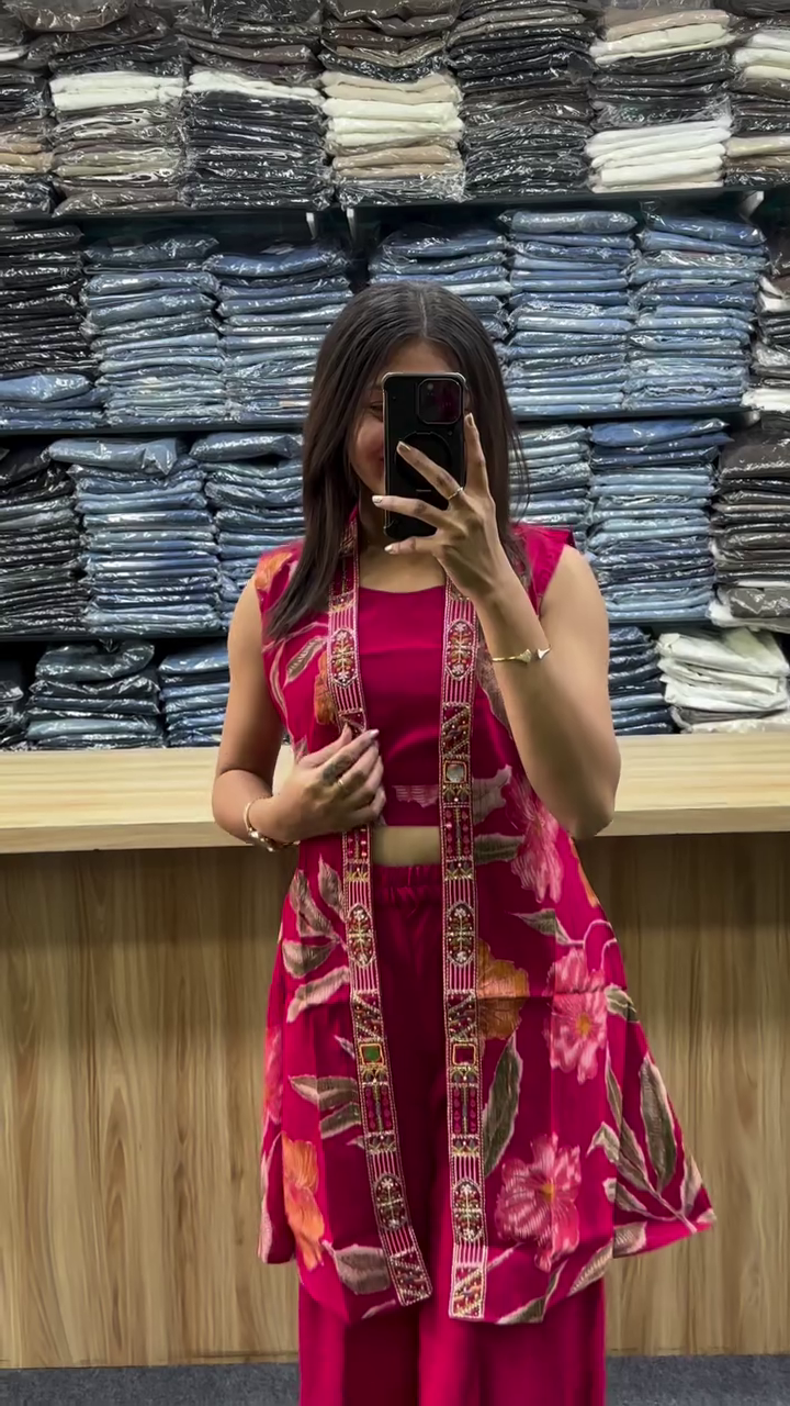 Olive Layered Indo-Western Kurta Palazzo Set