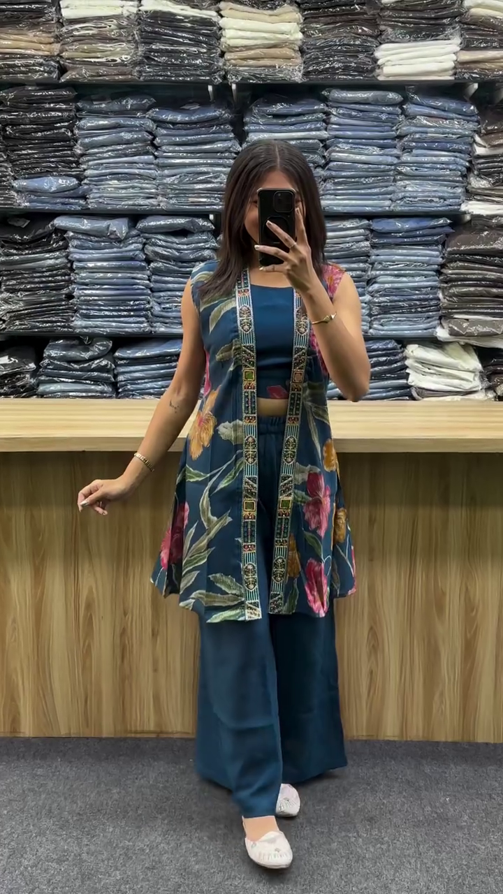 Olive Layered Indo-Western Kurta Palazzo Set