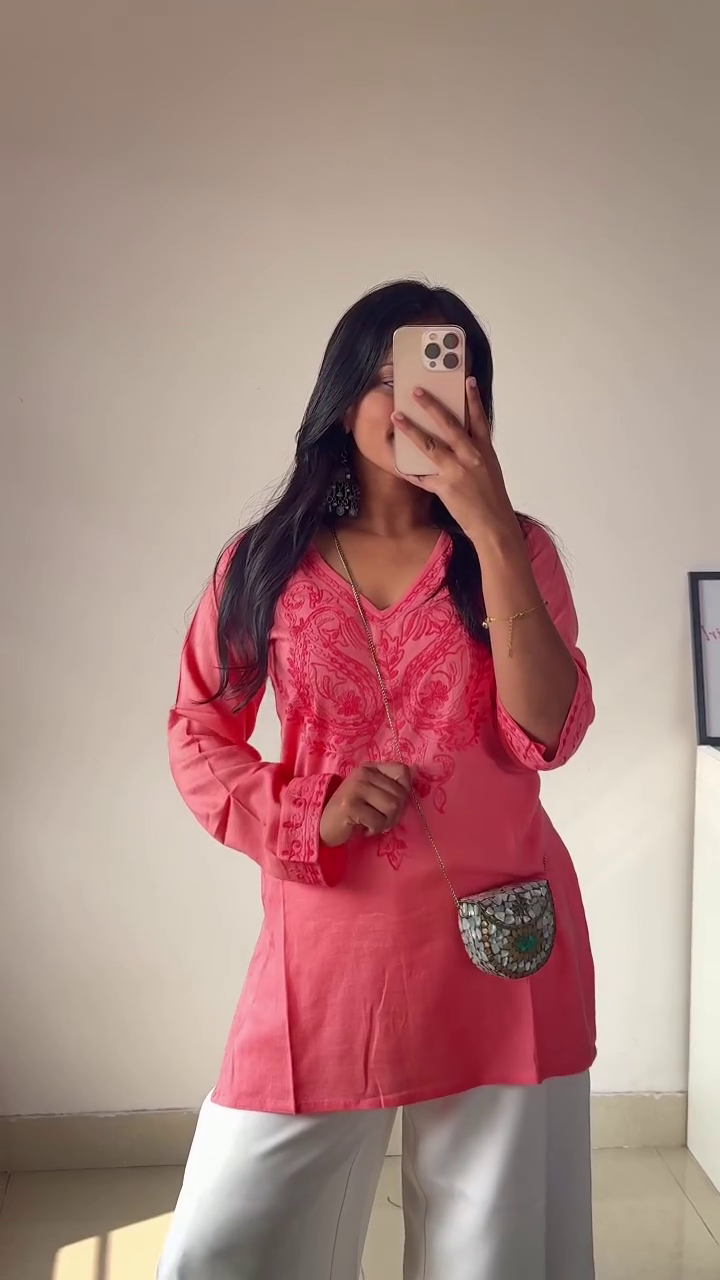 Pink Floral V-Neck Boho Top