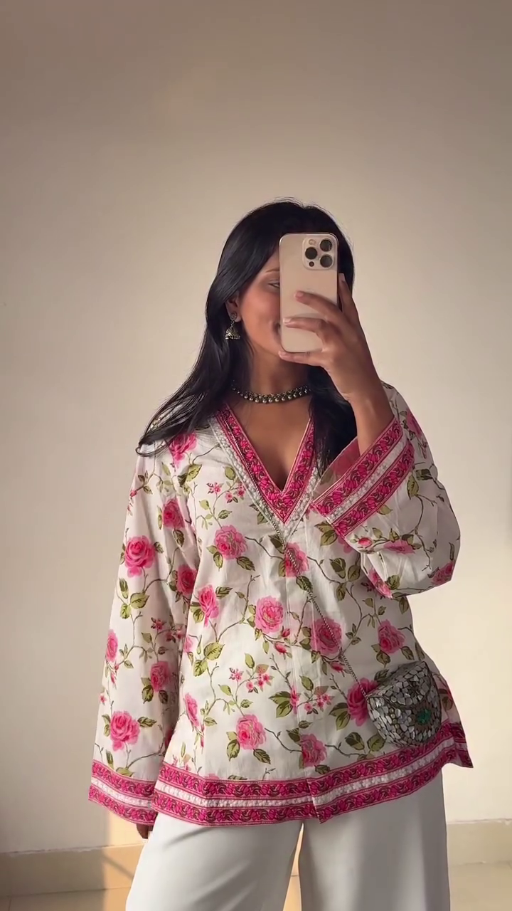 Pink Floral V-Neck Boho Top