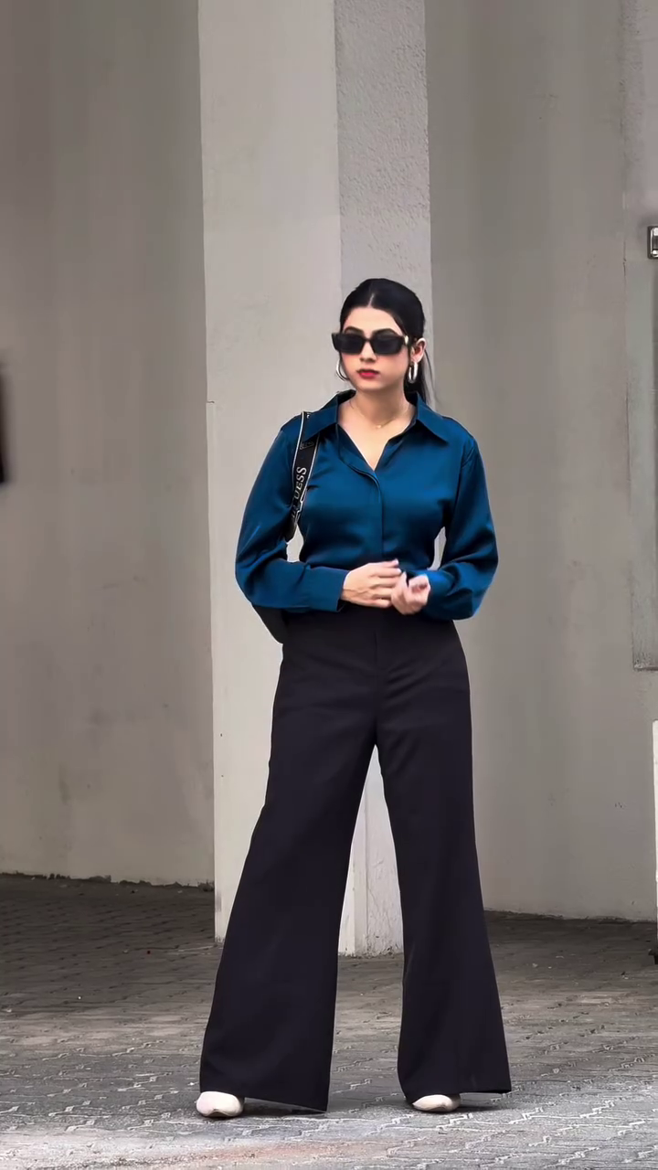 Pink Shirt with Brown Wide-Leg Trousers