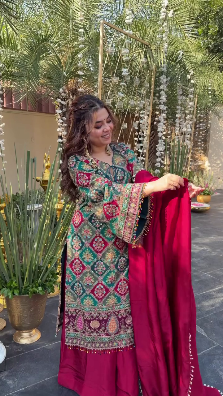 Green Ethnic Printed Flared Kurti