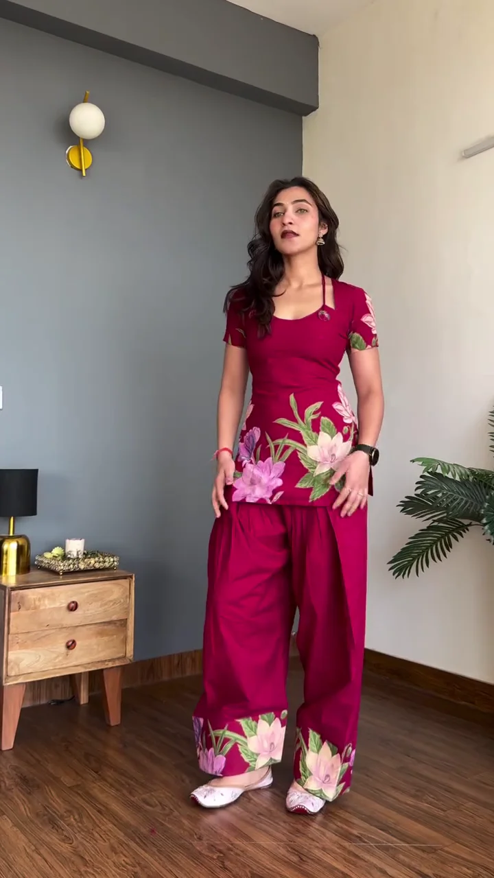 Brown Floral Co-Ord Set with Flared Sleeves