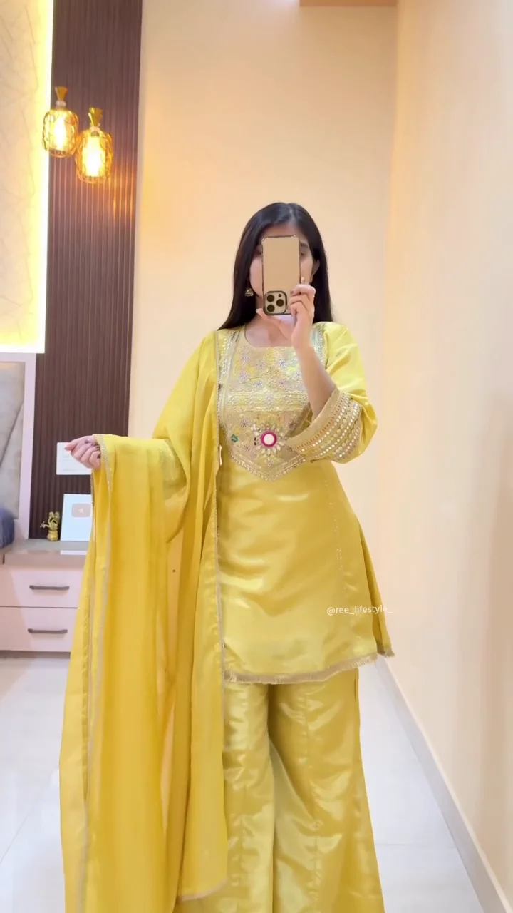 Mustard Yellow Embroidered Kurta Set with Dupatta